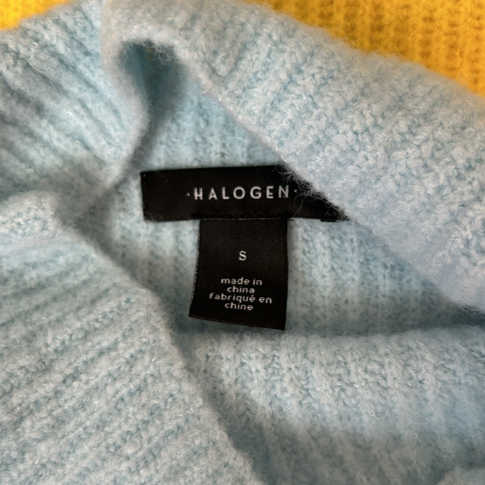 Halogen Striped Mock Neck Sweater White Blue Yellow Gray Small - Picture 5 of 6